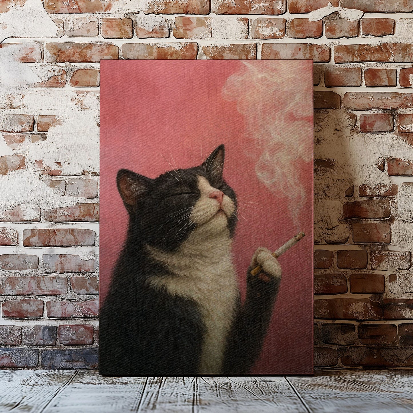 Smoking Cat Canvas Funny Retro Cat Wall Art