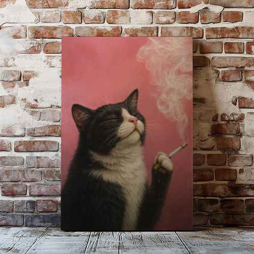 Smoking Cat Canvas Funny Retro Cat Wall Art