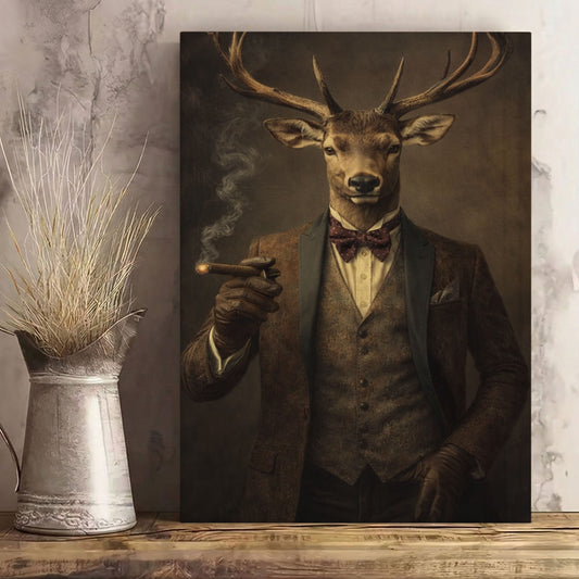 Deer Cowboy Wall Art, Vintage Bar Decor, Moody Lounge Print