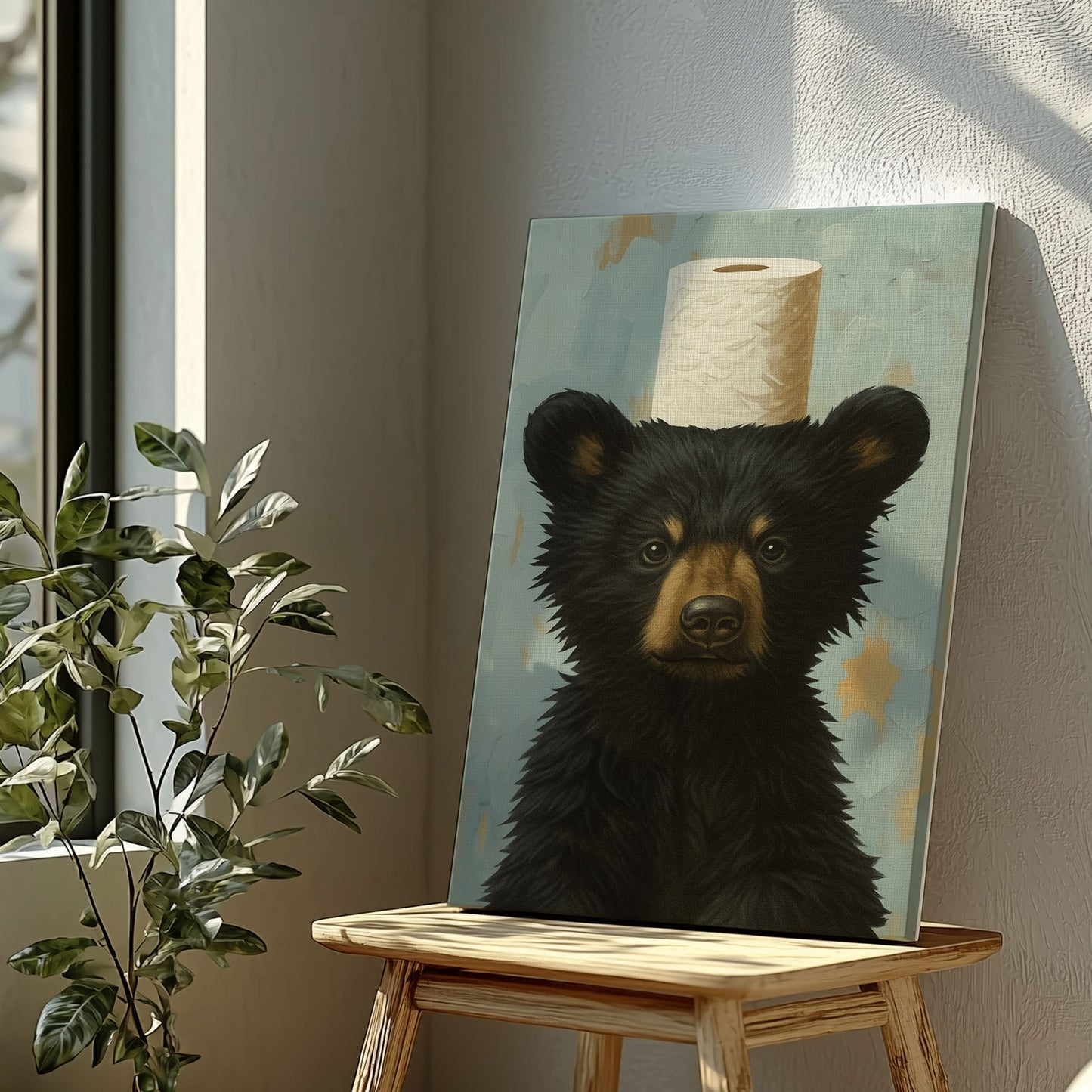 Toilet Paper Bear Canvas funny Bathroom Wall Art
