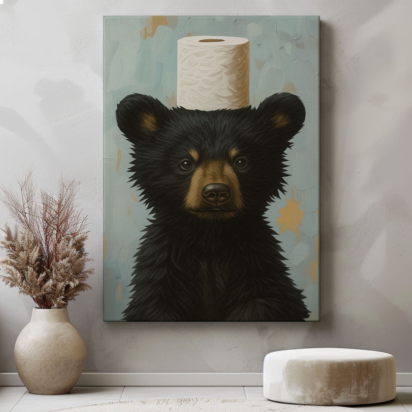 Toilet Paper Bear Canvas funny Bathroom Wall Art