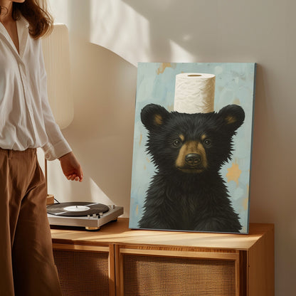 Toilet Paper Bear Canvas funny Bathroom Wall Art