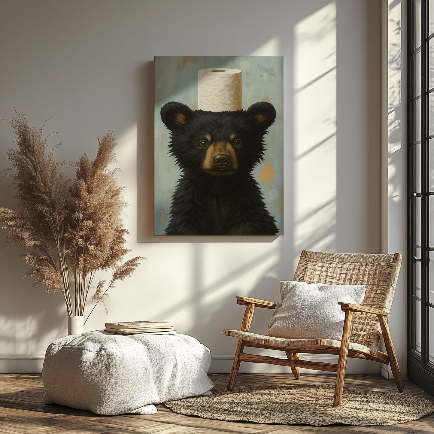 Toilet Paper Bear Canvas funny Bathroom Wall Art