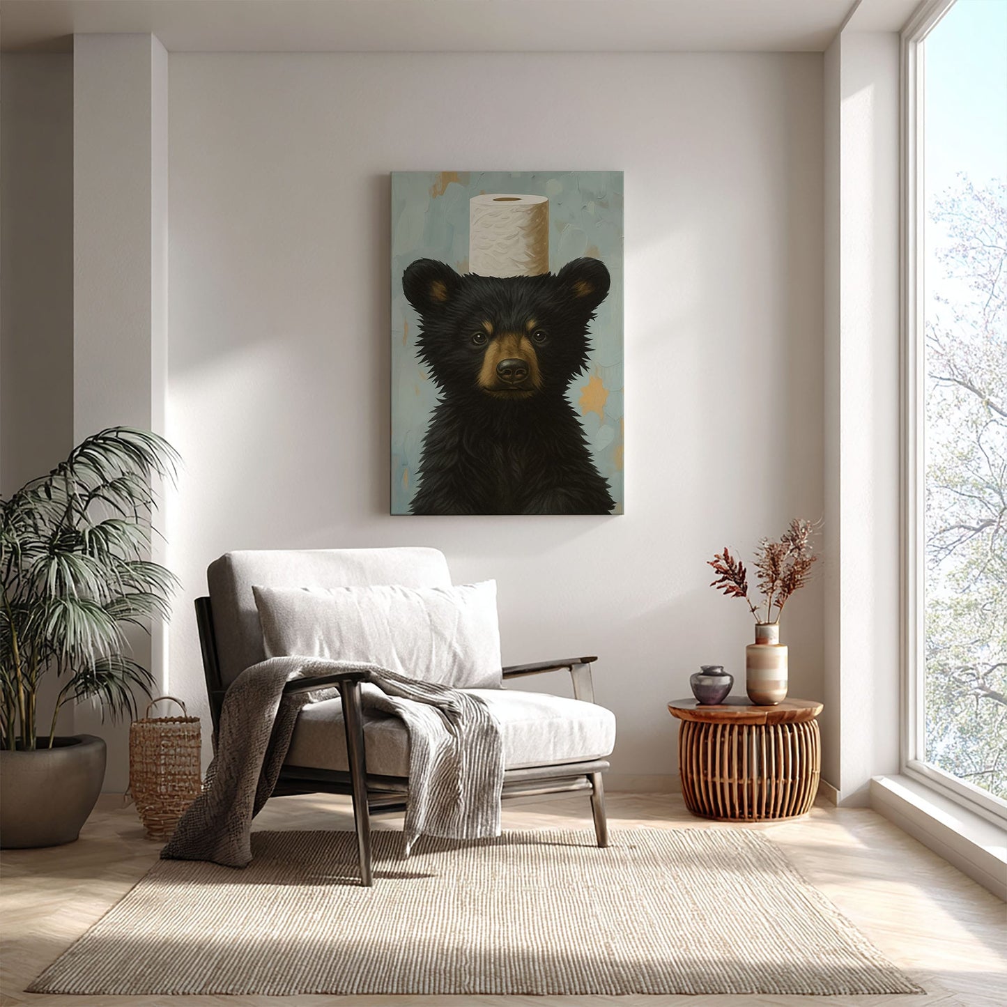 Toilet Paper Bear Canvas funny Bathroom Wall Art