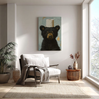 Toilet Paper Bear Canvas funny Bathroom Wall Art