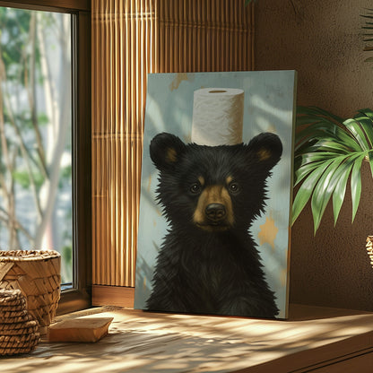 Toilet Paper Bear Canvas funny Bathroom Wall Art