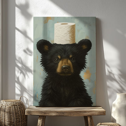 Toilet Paper Bear Canvas funny Bathroom Wall Art