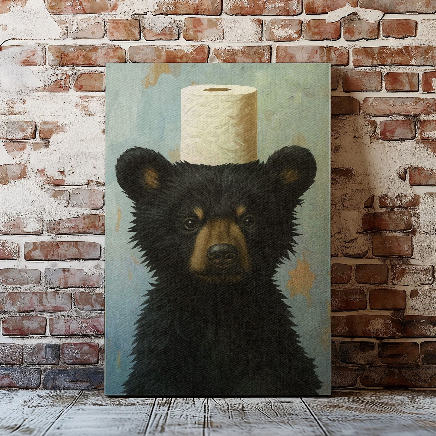 Toilet Paper Bear Canvas funny Bathroom Wall Art