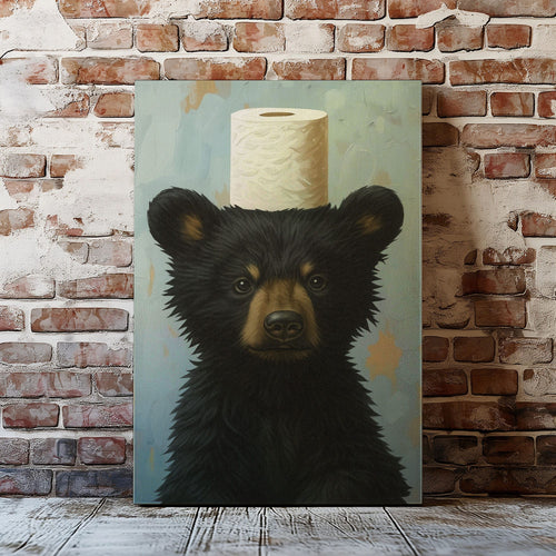Toilet Paper Bear Canvas funny Bathroom Wall Art
