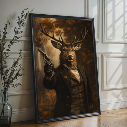 Victorian Deer Gentleman with Gun Canvas Wall Art