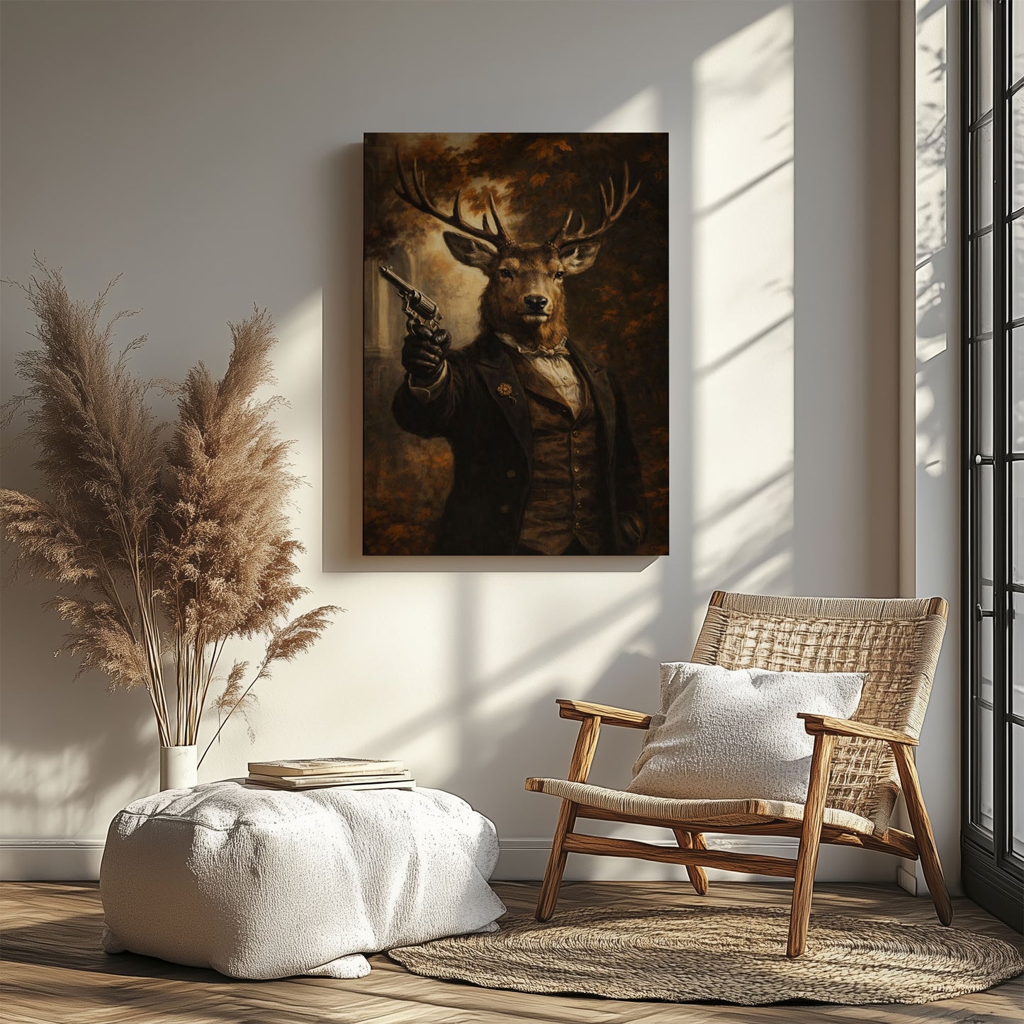 Victorian Deer Gentleman with Gun Canvas Wall Art