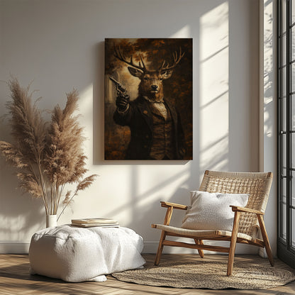 Victorian Deer Gentleman with Gun Canvas Wall Art
