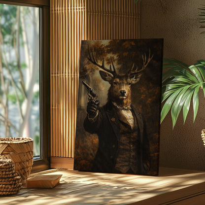 Victorian Deer Gentleman with Gun Canvas Wall Art