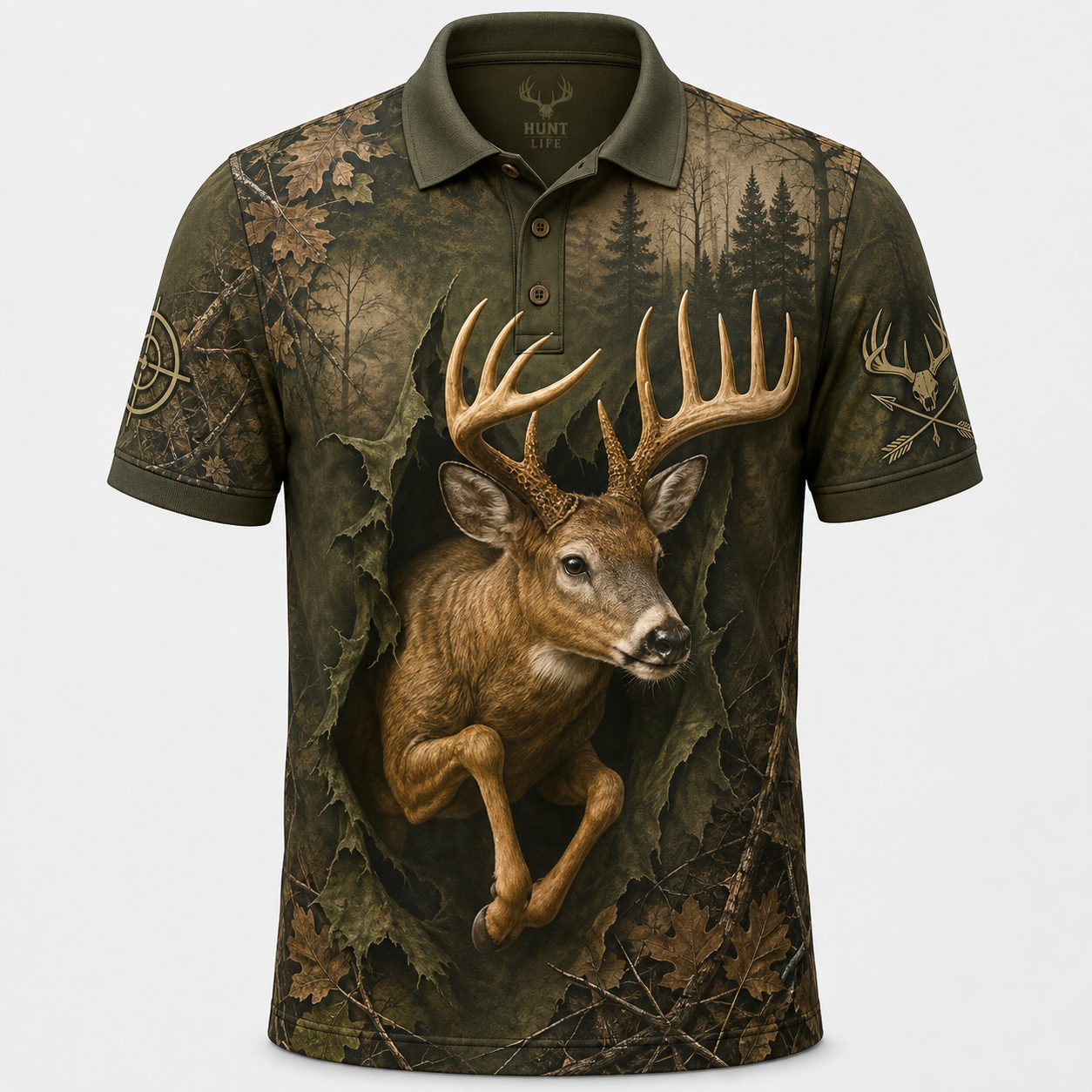 Whitetail Buck Camo Polo Shirt DVC0011