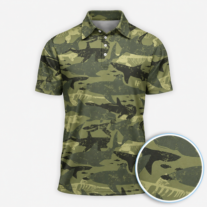 Camouflage Shark Pattern Fishing Hunting Polo Shirt For Men