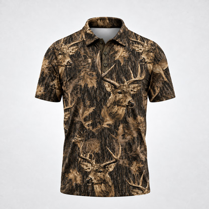 Vintage Deer Art Camo Polo Shirt VCP1040