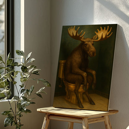 Moose on Toilet Artwork Wall Art Funny Bathroom Decor Canvas