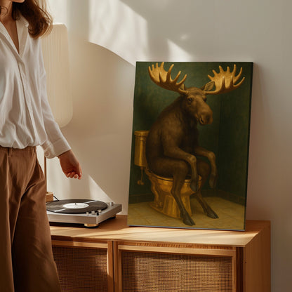 Moose on Toilet Artwork Wall Art Funny Bathroom Decor Canvas