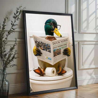 Duck Reading Newspaper Print Bathroom Wall Art