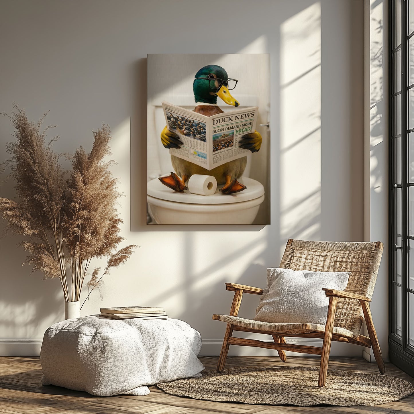 Duck Reading Newspaper Print Bathroom Wall Art