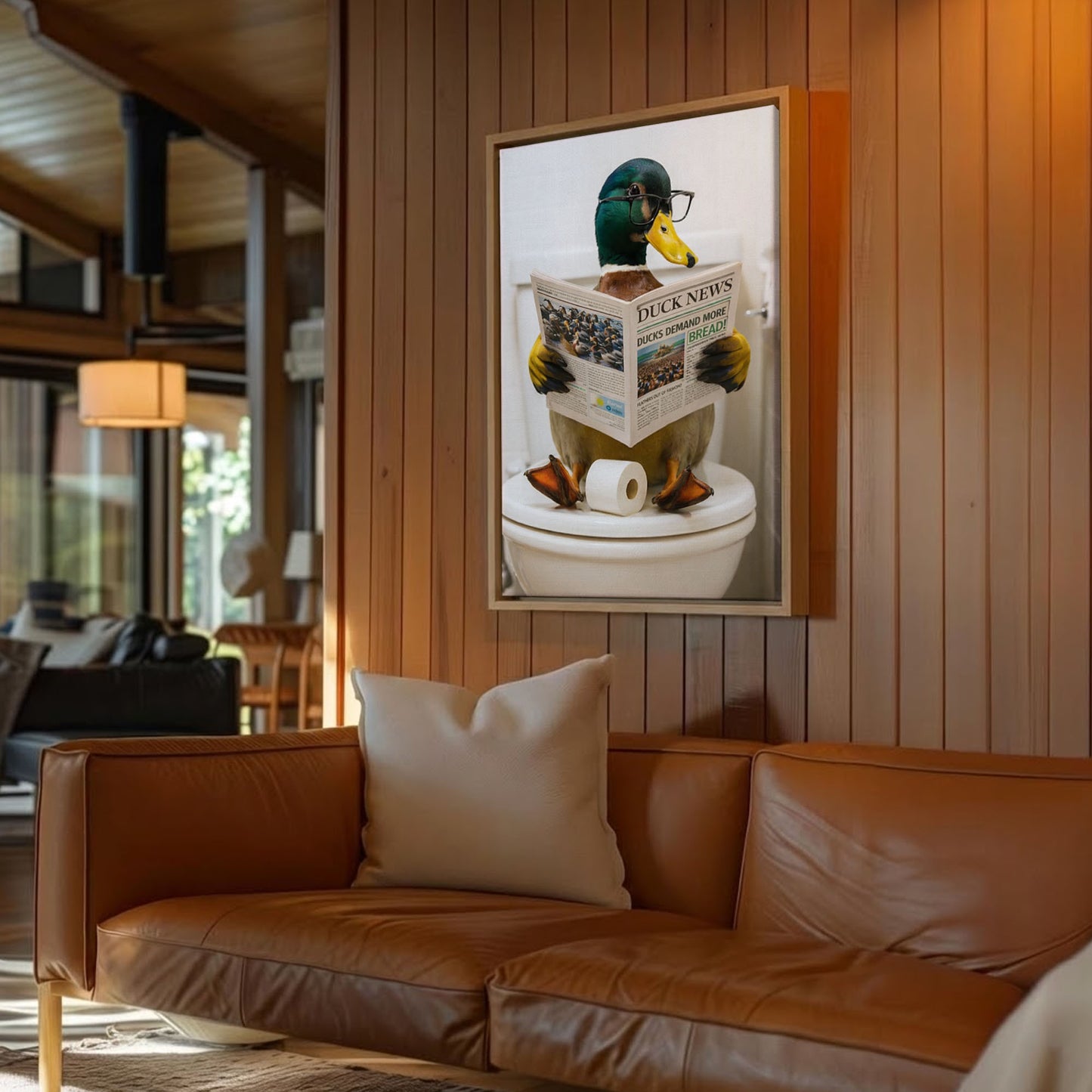 Duck Reading Newspaper Print Bathroom Wall Art