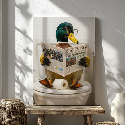 Duck Reading Newspaper Print Bathroom Wall Art