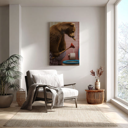 Cigar Bear Plunger Canvas Hilarious Bathroom Wall Art