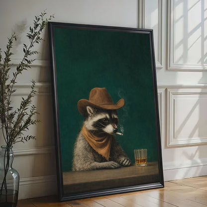 Cowboy Raccoon Drinking Whiskey Canvas Wall Art