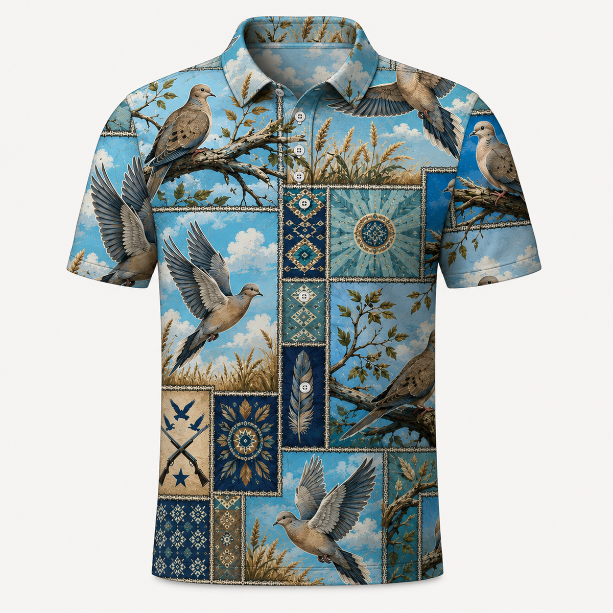 Mourning Dove Southwestern Patchwork Polo Shirt DVC006