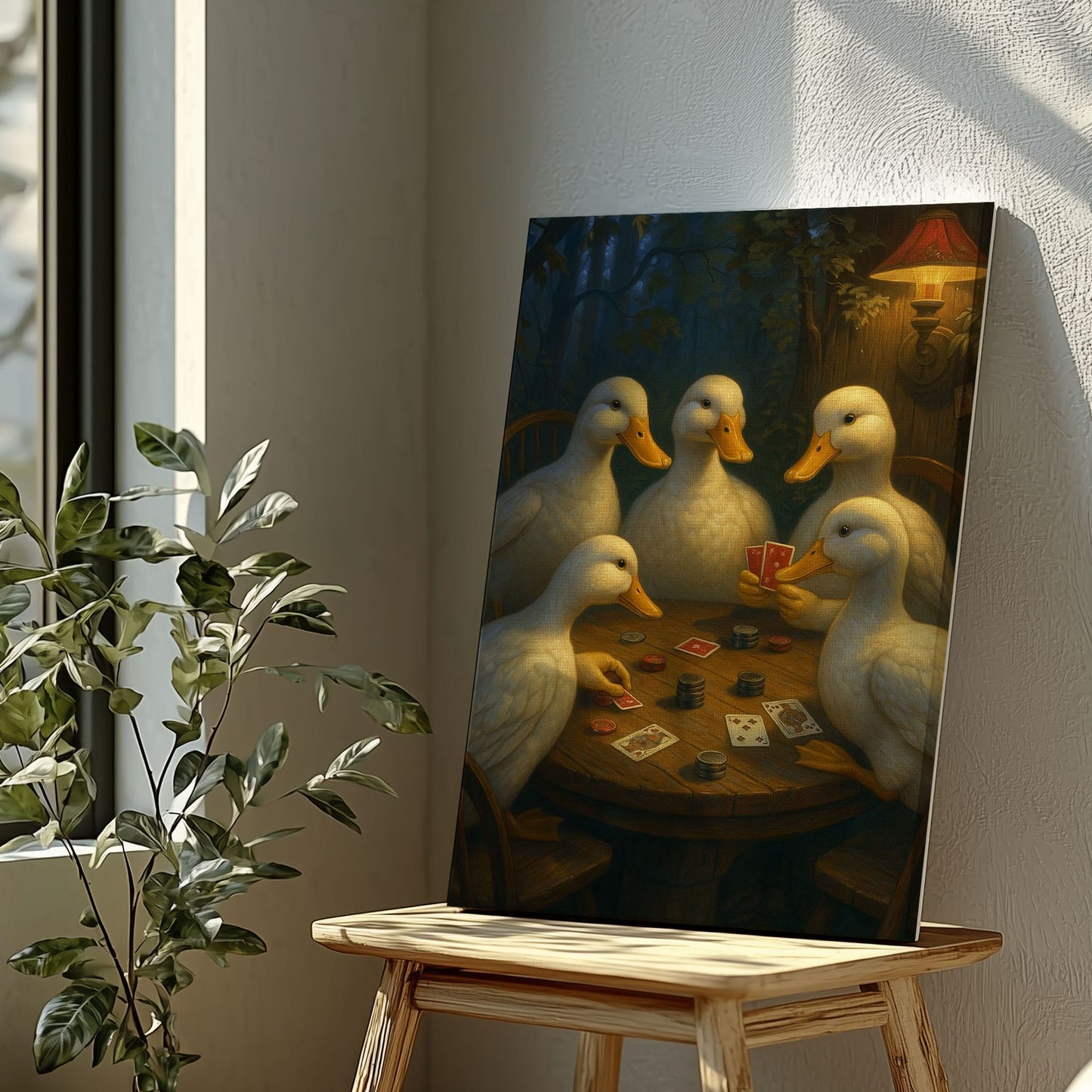 Duck Playing Cards Painting Canvas Funny Poker Ducks Wall Art