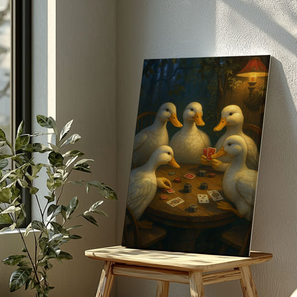 Duck Playing Cards Painting Canvas Funny Poker Ducks Wall Art