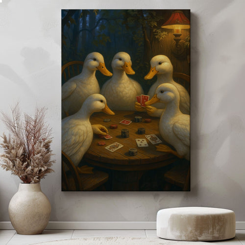 Duck Playing Cards Painting Canvas Funny Poker Ducks Wall Art