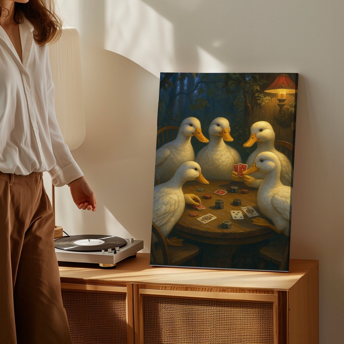 Duck Playing Cards Painting Canvas Funny Poker Ducks Wall Art