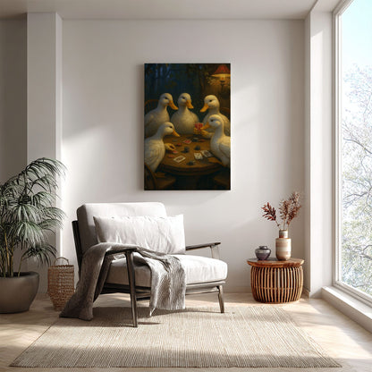 Duck Playing Cards Painting Canvas Funny Poker Ducks Wall Art