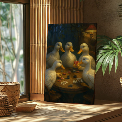 Duck Playing Cards Painting Canvas Funny Poker Ducks Wall Art