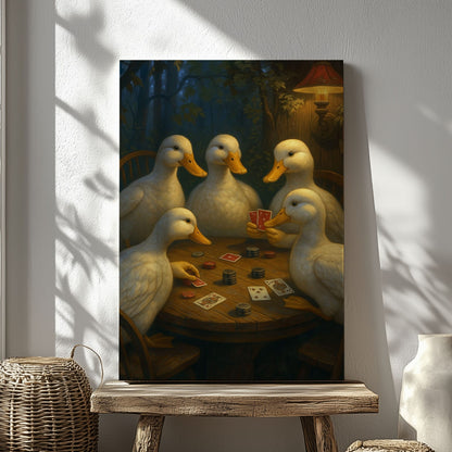 Duck Playing Cards Painting Canvas Funny Poker Ducks Wall Art