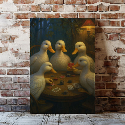 Duck Playing Cards Painting Canvas Funny Poker Ducks Wall Art
