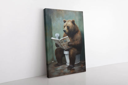 Grizzly Bear Sitting On The Toilet Framed Canvas
