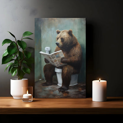 Grizzly Bear Sitting On The Toilet Framed Canvas