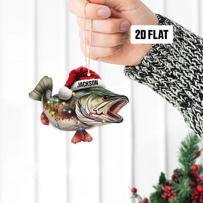 Personalized Fishing 2D Flat Ornament, Custom Name Christmas Ornament, Fisherman Ornament