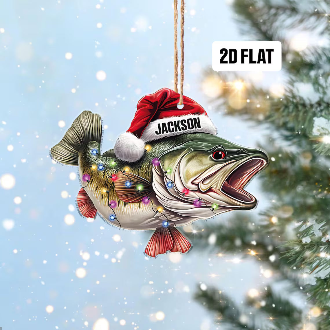 Personalized Fishing 2D Flat Ornament, Custom Name Christmas Ornament, Fisherman Ornament