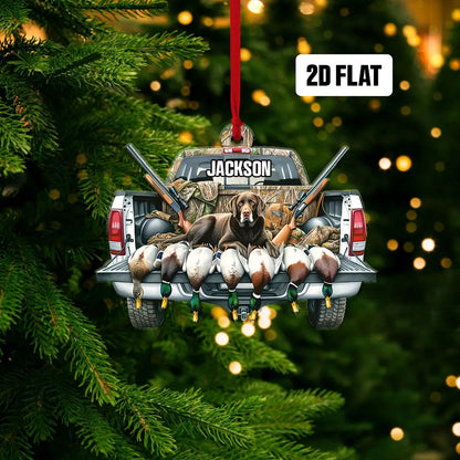 Personalized Dog Car Hunting Flat Ornament, Custom Name Christmas Tree Ornament