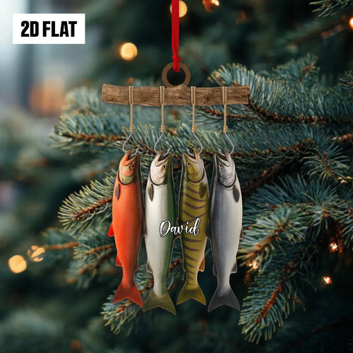 Personalized Salmon 2D Flat Ornament, Custom Name Fishing Christmas Ornament