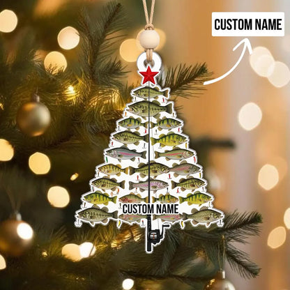 Custom Fishing Christmas Ornament, Personalized Fish Tree Design with Rod