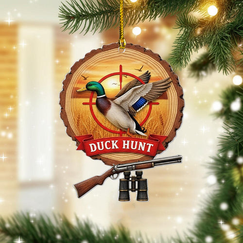 Christmas Ornament Duck Hunting Scene Flat 2D Acrylic Tree Hanging Decor