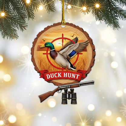 Christmas Ornament Duck Hunting Scene Flat 2D Acrylic Tree Hanging Decor