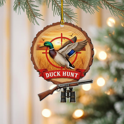Christmas Ornament Duck Hunting Scene Flat 2D Acrylic Tree Hanging Decor