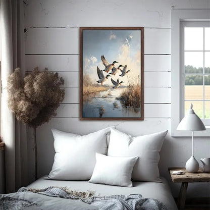 Mallard Ducks in Flight Framed Canvas Wall Art Decor