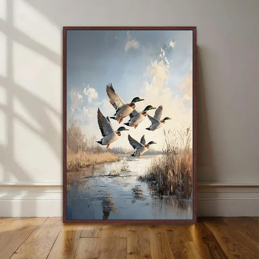 Mallard Ducks in Flight Framed Canvas Wall Art Decor