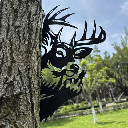 Peeping Deer Funny Finger Metal Sign Peek-A-Boo Flipping Off Deer Outdoor Deer Hunting Lover Camping Cabin Decor